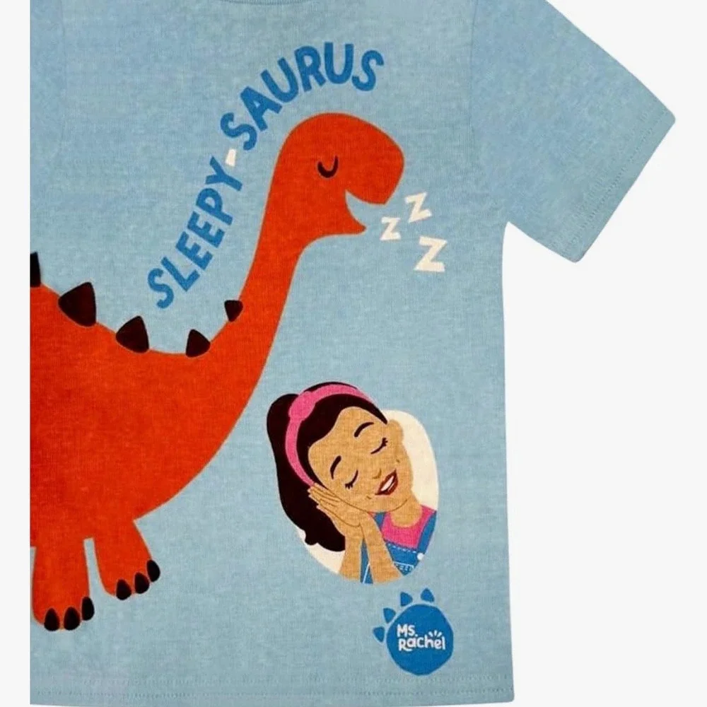 Ms. Rachel Kids 4-Piece Pajama Set Sleepy Saurus Dinosaur GinghamBlue Multicolor